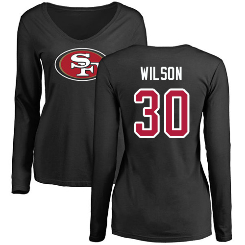 San Francisco 49ers Black Women Jeff Wilson Name and Number Logo #30 Long Sleeve NFL T Shirt->nfl t-shirts->Sports Accessory